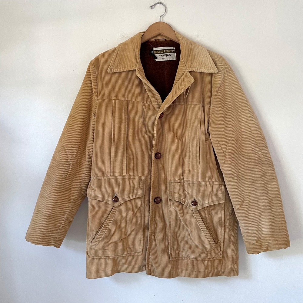Tan Corduroy Sherpa Lined Jacket Vintage Medium Rustic 70s 80s Heritage Outdoor